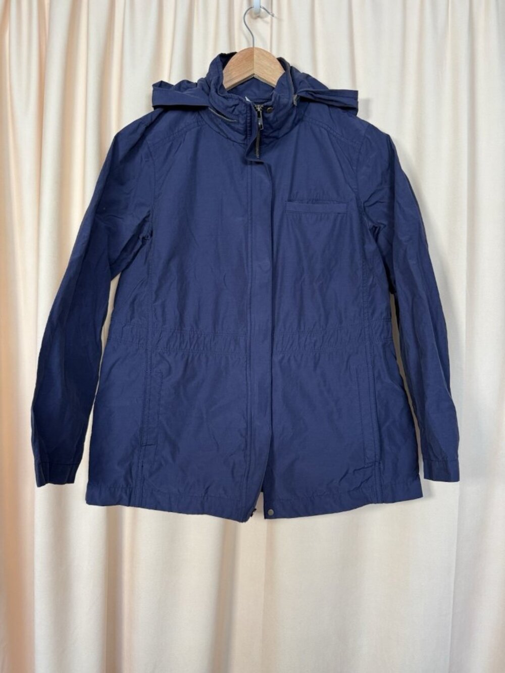 Eileen Fisher Women's Blue Hooded Jacket Organic Cotton Blend Size M Layering